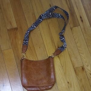 Brown Crossbody Bag with Leopard Strap